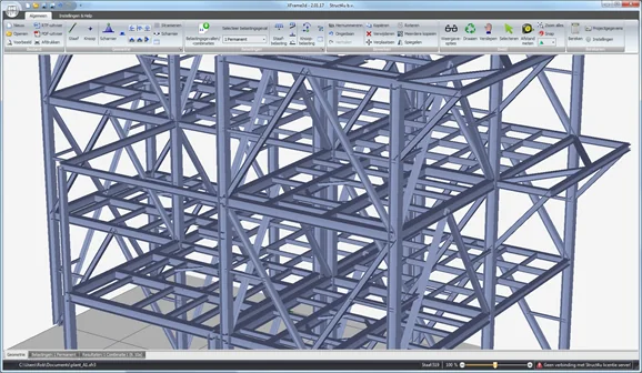 XFrame3d: 3D view of a multi-storey steel frame with bracing