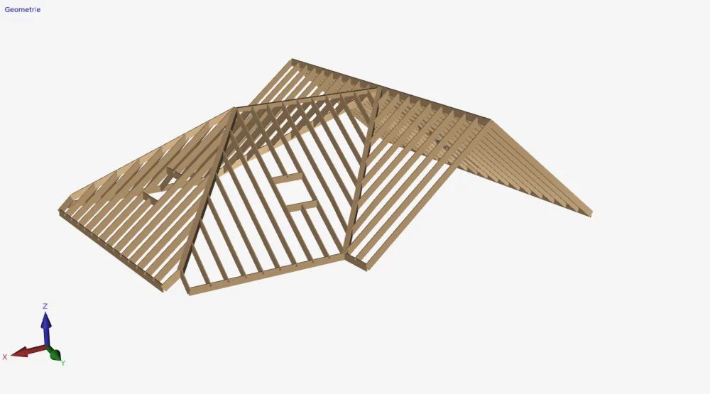 XFrame3d: 3D model of a timber roof structure with rafters