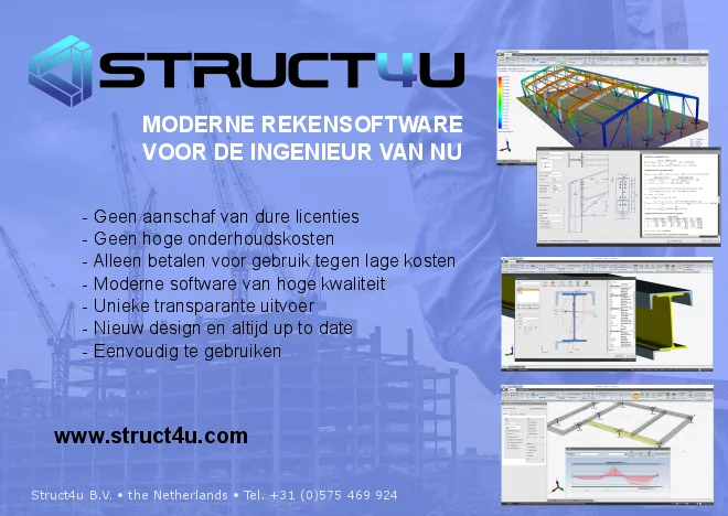 Struct4U advertisement: modern calculation software for the engineer of today, with its advantages and four screenshots