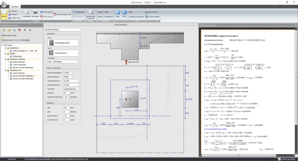 XConstruct: punching shear calculation of a column head according to Eurocode 2 with the calculation results