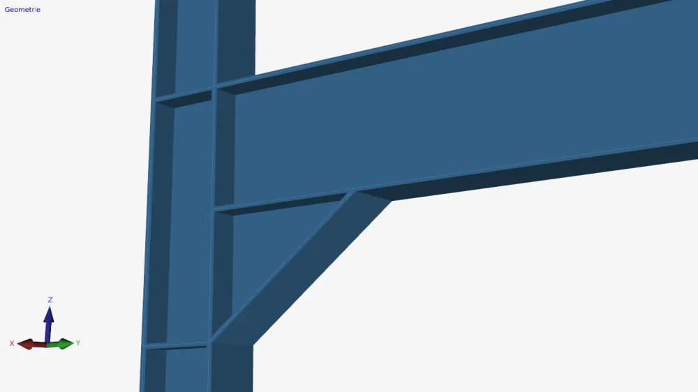XFrame3d geometry: steel beam-to-column connection with a haunch, modelled with plates