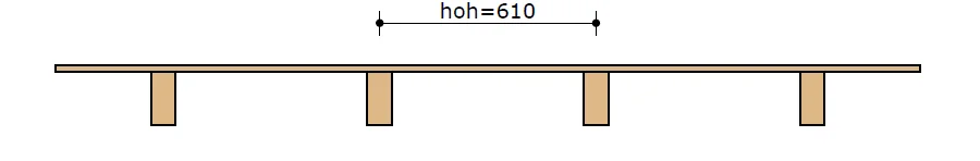 XConstruct: cross-section of a timber floor with joists at a centre-to-centre distance of 610 mm