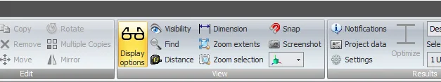XFEM4U: View group of the menu with the options Zoom extents and Zoom selection