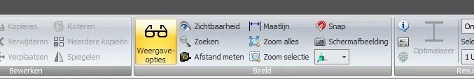 XFEM4U: menugroep Beeld met de opties Zoom alles en Zoom selectie