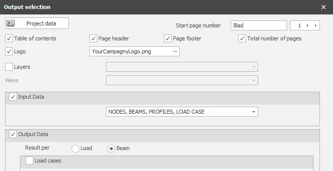 Output selection dialog with the Logo option ticked and a logo file chosen
