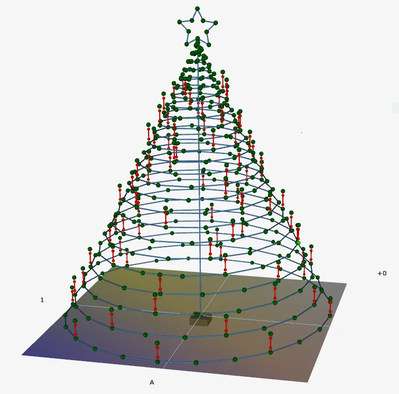 XFEM4U model of a Christmas tree with a star on top, built from nodes and members and generated with Python